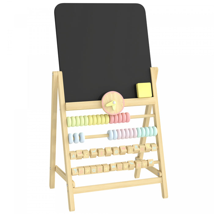 Chevalet artistique Qaba en bois pour enfants, double ardoise, horloge et boulier