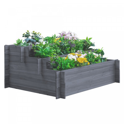 Outsunny 3-tier Wood Raised Garden Bed, Elevated Planting Box, Outdoor Vegetable Flower Container, H|Outsunny Lit De Jardin Sureleve En Bois A 3 Niveaux, Boite De Plantation Surelevee, Conteneur De Fle