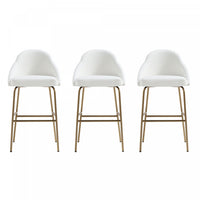 Tabouret de bar moderne en metal Gracie, rembourre, blanc et or - Lot de 3