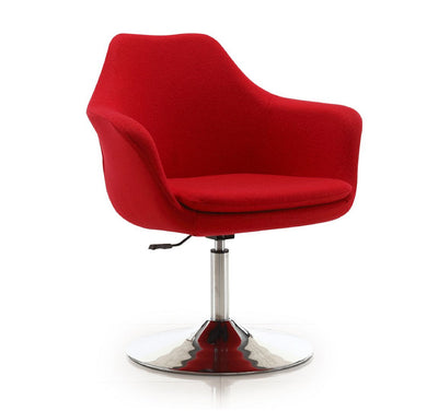 Manhattan Comfort Kinsey Polished Chrome Wool Blend Adjustable Height Swivel Accent Chair - Red|Chaise d’appoint pivotante Kinsey de Manhattan Comfort à hauteur réglable en chrome poli et en mélange de laine - rouge