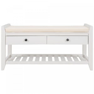 Banc A Chaussures Stephanie En Pin Avec Siege Rembourre Et Tiroirs De Rangement, Blanc