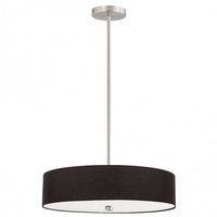 Luminaire suspendu Everly de Dainolite avec abat-jour noir, fini chromé satiné et 4 ampoules