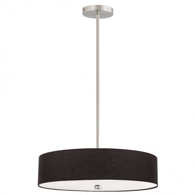 Dainolite Everly 4 Light Pendant Satin Chrome Finish Black Shade Lamp|Luminaire suspendu Everly de Dainolite avec abat-jour noir, fini chromé satiné et 4 ampoules