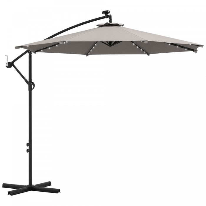 Outsunny 10ft Parapluie Cantilever D'exterieur Avec Lumieres Solaires