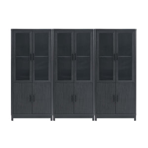 Armoire bibliotheque Jodie style milieu du siecle 79 cm en gris charbon (6 etageres) – Lot de 3