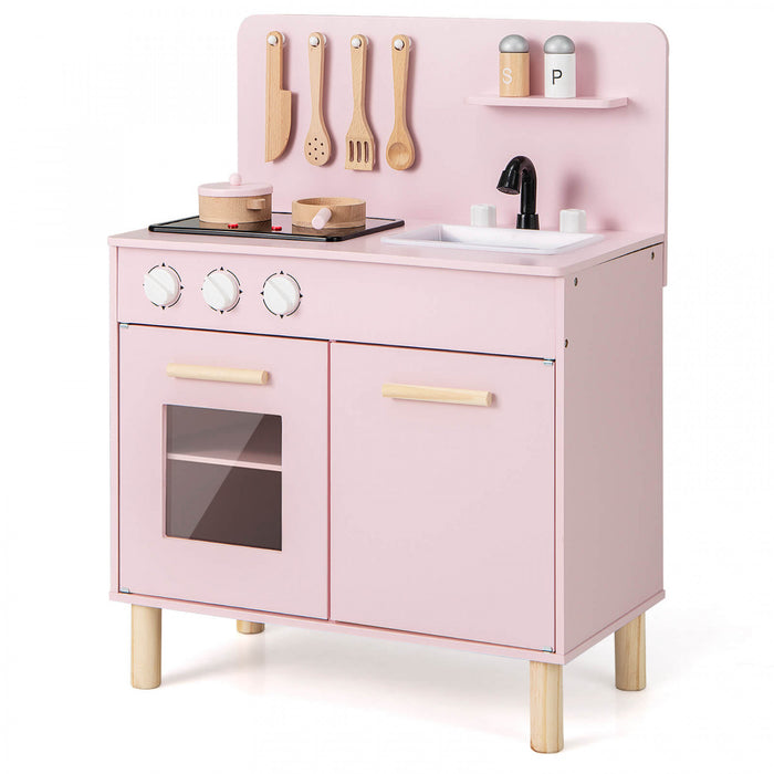 Costway Kids Kitchen Playset Avec Light Up Kitchen & Cooking Sounds Faucet D'evier De Four Rose