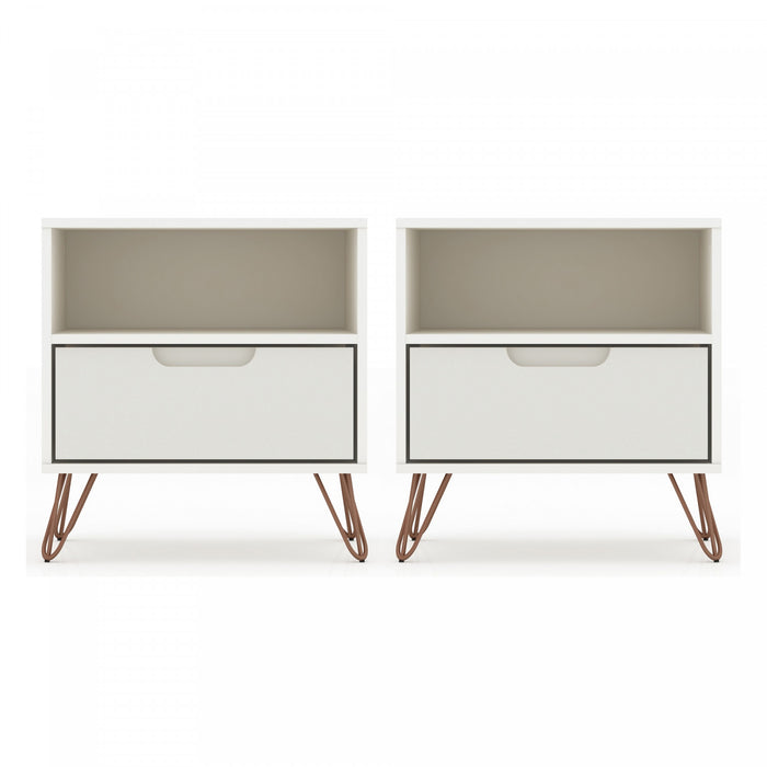 Table de nuit Rockefeller Mid-Century Modern 20\" en blanc casse (1 tiroir) - Lot de 2