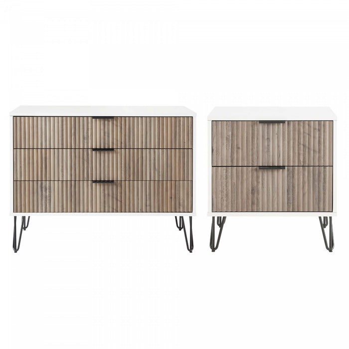 Ensemble moderne de commode 2 pieces Dumbo en gris rustique et blanc