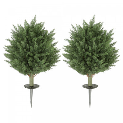 HOMCOM 24" Artificial Cypress Trees with Ground Stake, Set of 2, Green