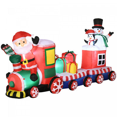 Outsunny 8' Inflatable Christmas Train W/ Santa Claus Snowman Penguin|Outsunny Train De Noel Gonflable Avec Pingouin Bonhomme De Neige
