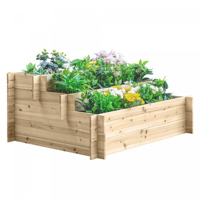 Outsunny 3-tier Wood Raised Garden Bed, Elevated Planting Box, Outdoor Vegetable Flower Container, H|Outsunny - Lit De Jardin Sureleve En Bois A 3 Niveaux, Bac De Plantation Sureleve, Bac A Legumes Et