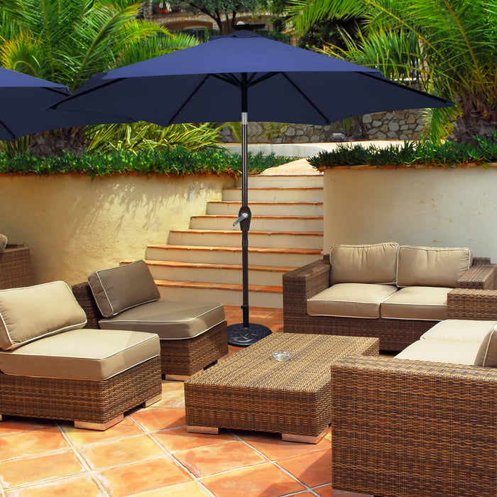 Parasol de marche solaire Costway de 10' avec eclairage LED, ajustement de l'ombre par inclinaison a manivelle, marine