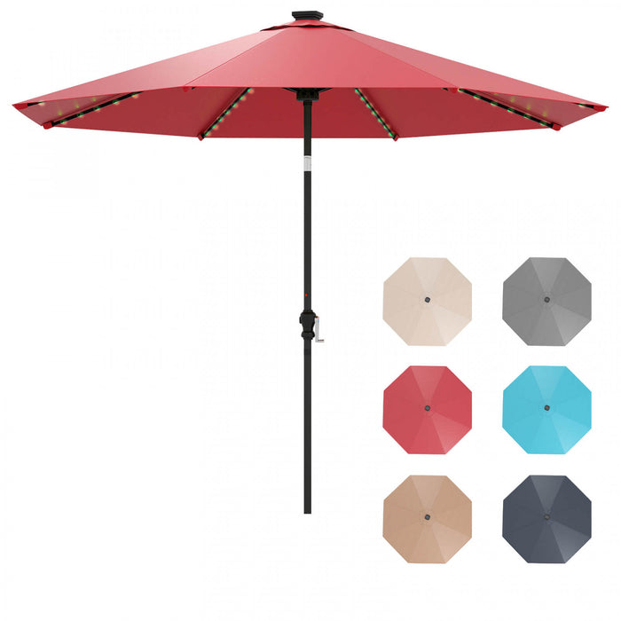 Parasol solaire Costway 10 FT avec 96 LED, inclinaison reglable a 35°, haut ventile, rouge