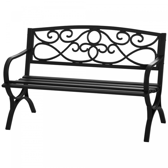Banc d'exterieur 2 places Outsunny, canape deux places avec accoudoirs, noir
