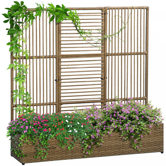 Outsunny Jardiniere En Rotin Avec Treillis, Jardiniere Surelevee Brun Sable
