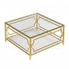 Gleam Table Basse Carree en Verre Trempe 33.5 po avec Cadre Geometrique Dore et Etagere Inferieure, Transparent
