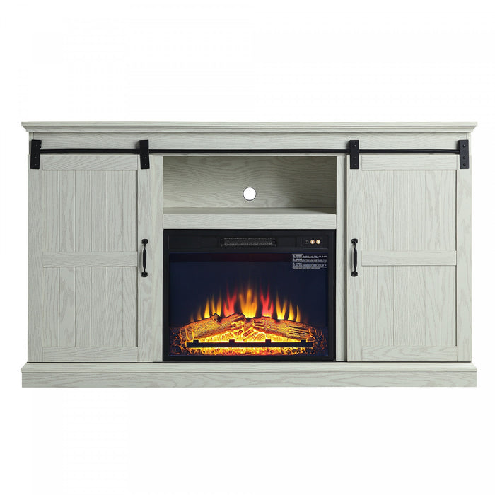 Foyer electrique moderne de style ferme Myrtle, 2 pieces, noir et chene creme