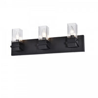 Lumière de coiffeuse Veronica de Dainolite en verre transparent, avec fini noir mat et 3 ampoules