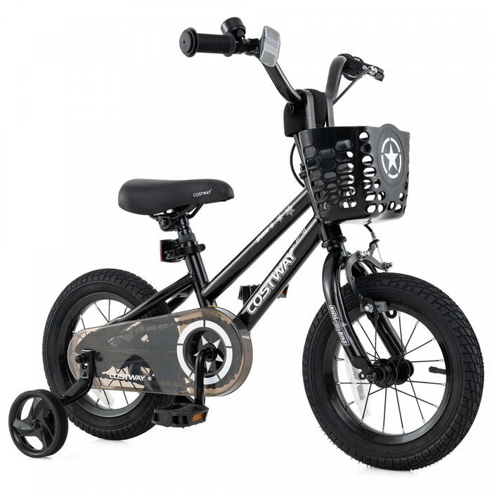 Costway 12\" Velo Pour Enfants Avec Roues D'entrainement Guidon Et Frein A Main Reglable Noir
