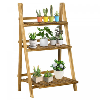 Outsunny Outdoor Plant Stand, Foldable Flower Stand 3-tier Wooden Plant Shelf For Garden Indoor Outd|Outsunny 23,75" L X 14,25" L X 36,75" H Support De Plante Pliable A 3 Niveaux En Bois Rustique Etage
