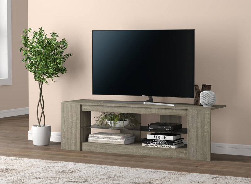 Meuble pour téléviseur de 55 po avec 2 tablettes et verre trempé - taupe foncé