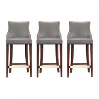  Tabouret de bar moderne en bois Shubert avec revetement en taupe fonce - Lot de 3