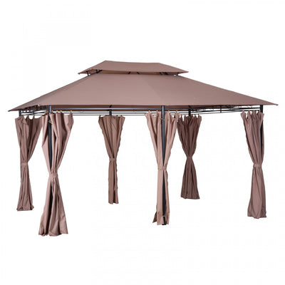Outsunny 10' X 13' Patio Gazebo, Outdoor 2-tiers Garden Canopy Yard Sunshade Shelter With Curtains, |Tonnelle Barnum Pavillon De Jardin Style Colonial Double Toit Toiles Laterales Amovibles 3l X 4l X 2