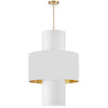 Luminaire suspendu Patrona de Dainolite avec abat-jour blanc et doré, fini laiton vieilli et 4 ampoules