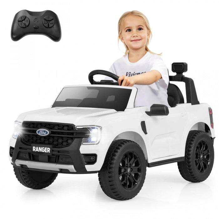 Costway 12v Autorise Ford Ranger Enfants Rouler Sur Voiture Avec Panier De Stockage A Telecommande Blanc