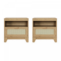 Table de nuit Sheridan style milieu du siecle 56 cm en bois naturel (1 tiroir) – Lot de 2