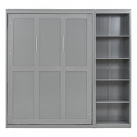  Lit Escamotable Double Jocelyn Gain De Place Avec Etageres, Gris