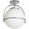 Plafonnier semi-affleuré Paola de Dainolite en verre blanc opale, avec fini chromé poli et 1 ampoule