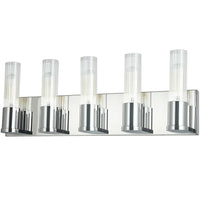Lumière de coiffeuse Tube de Dainolite en verre cannelé transparent, avec fini chromé poli et 5 ampoules
