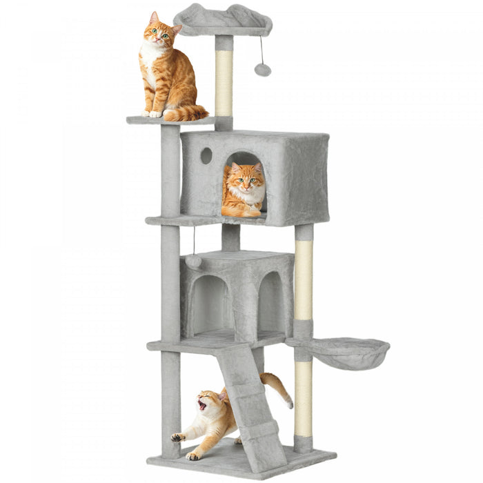 63 Inch Cat Tree with Sisal Scratching Posts, Light Grey