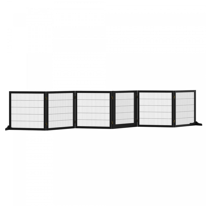Pawhut Barriere De Securite En Bois Pour Animal Domestique, Barriere De Securite Pour Chien, Cloture Pliable Autoportante, Avec 6 Panneaux, 2 Pieds De Support, Pour Escaliers, Porte, Noir