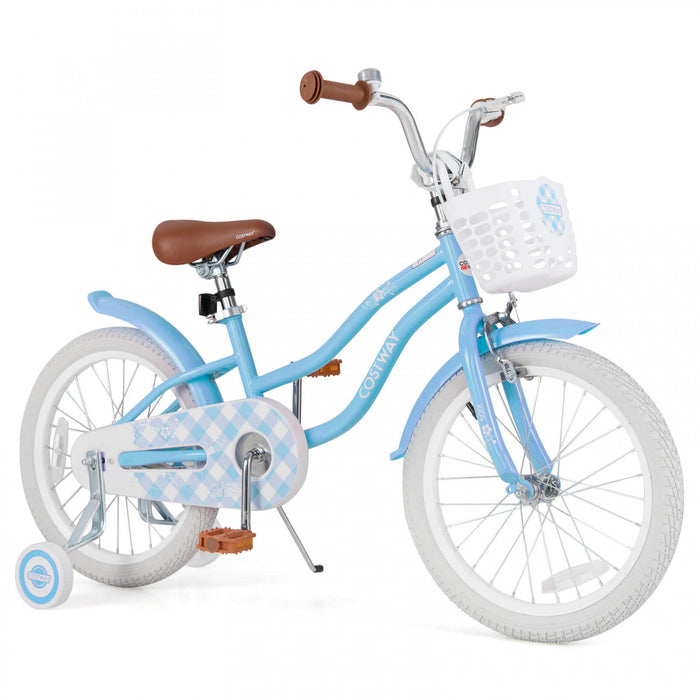 Costway 18\" Enfants Velo Tout-petit Velo Avec Roue D'entrainement Pour 4-8 Ans Bleu