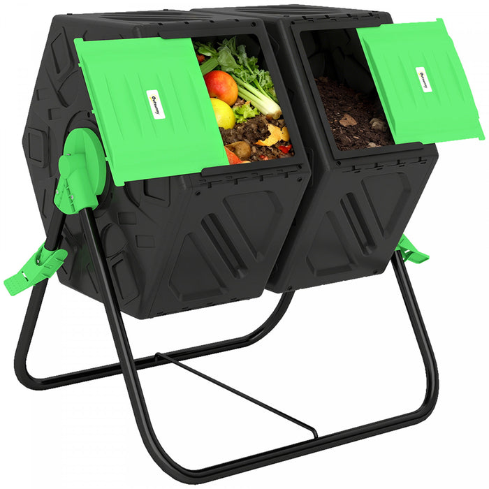 Outsunny Composteur Rotatif avec Pieds en Acier, Vert et Noir