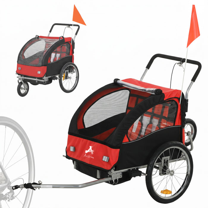 Aosom Remorque velo 2 en 1 pour enfants, porte-bebe pliable, rouge