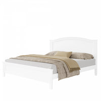 Lit plateforme Benson en bois massif format Full avec tete de lit elegante, blanc
