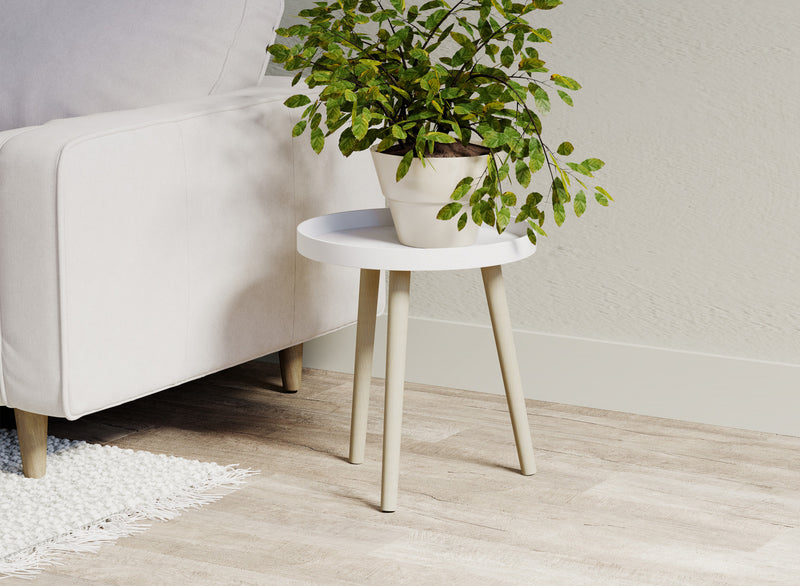 Table de bout avec base en pin - forme ronde blanche 