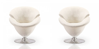 Tulip Modern Velvet Swivel Lounge Chair in White - Set of 2 | Fauteuil lounge pivotant moderne en velours Tulip blanc - Lot de 2