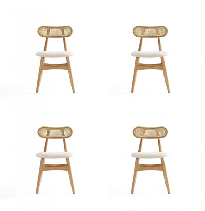 Colbert Industry Chic Cane Back Wood Upholstered Dining Chair in Natural - Set of 4 | Chaise de salle a manger Colbert Industry Chic avec dossier en cannage et assise rembourree en bois naturel - Lot de 4