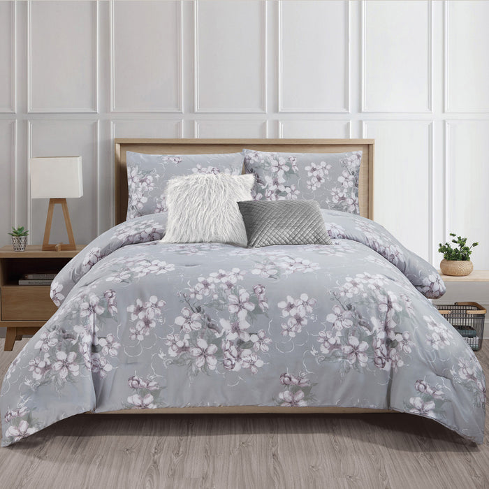 Ensemble Douillette Florale 5 Morceaux Alysse pour Lit Double/Grand