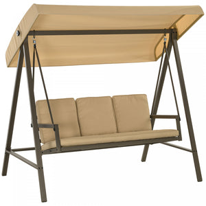 Outsunny Balancelle De Patio 3 Places, Balancoire D'exterieur, Beige