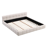  Eleanor Lit elegant avec revetement en chenille et design a damier, Taille King, Beige