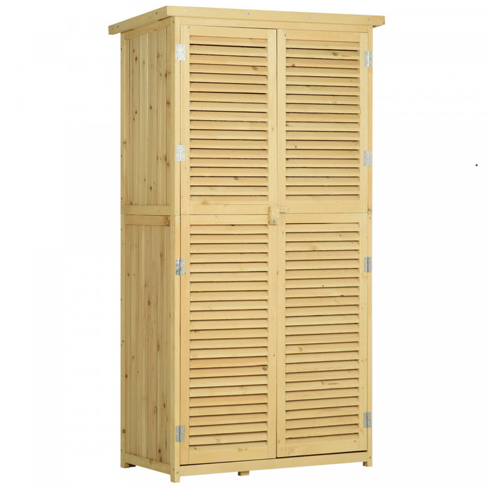 Outsunny 3' X 5' Abri De Jardin En Bois, Armoire De Rangement Exterieur Avec Toit En Asphalte Et 2 Grandes Portes En Bois Avec Serrure, Naturel