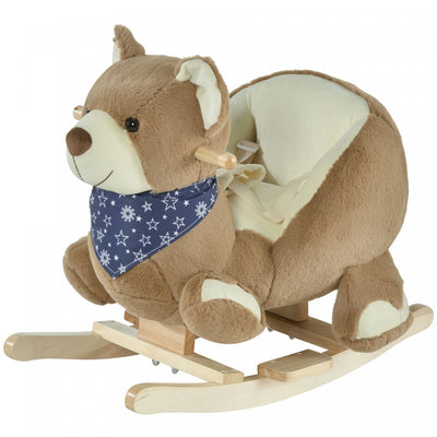 Qaba Rocking Horse, Kids Ride On Horse Bear-theme Soft Plush With Music, Seat Belt, Wooden Base For |Qaba Kids Ride-on Rocking Horse Toy Bear Style Rocker Avec Musique Amusante Et Tissu En Peluche Doux