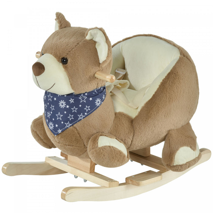 Qaba Kids Ride-on Rocking Horse Toy Bear Style Rocker Avec Musique Amusante Et Tissu En Peluche Doux Pour Les Enfants De 18 A 36 Mois