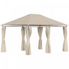 Outsunny 13'x 10' Terrasse Exterieure Gazebo Pavillon De Jardin Arriere-cour Auvent Tente De Fete Abri D'ete Pare-soleil Avec Cadre En Acier Et Rideaux Kaki
