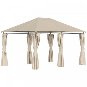 Outsunny 13'x 10' Terrasse Exterieure Gazebo Pavillon De Jardin Arriere-cour Auvent Tente De Fete Abri D'ete Pare-soleil Avec Cadre En Acier Et Rideaux Kaki